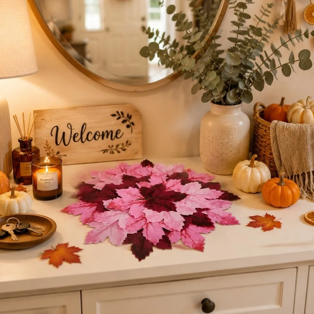 Absorbent Simulated Maple Leaf Meal Mat Quick Dry Flocked Fabric Trivet Mat Heat-resistant Kitchen Drying Mat Home Decor