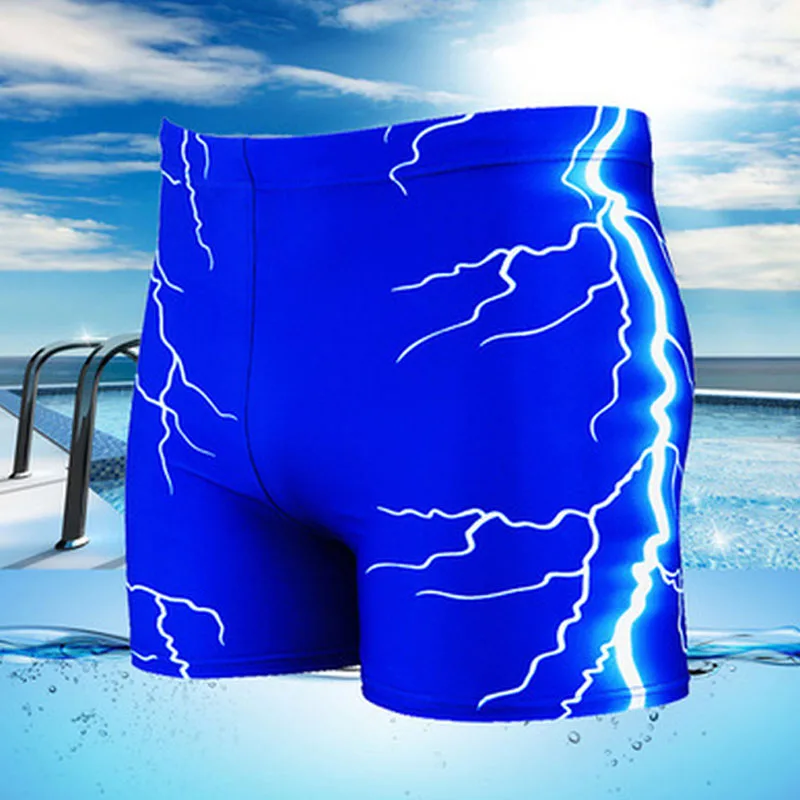 Costumi da bagno da uomo Boxer bauli da uomo a vita alta Sunga nero blu Skinny stretto elettroforesi pantaloncini da fulmini Bermuda Masculina