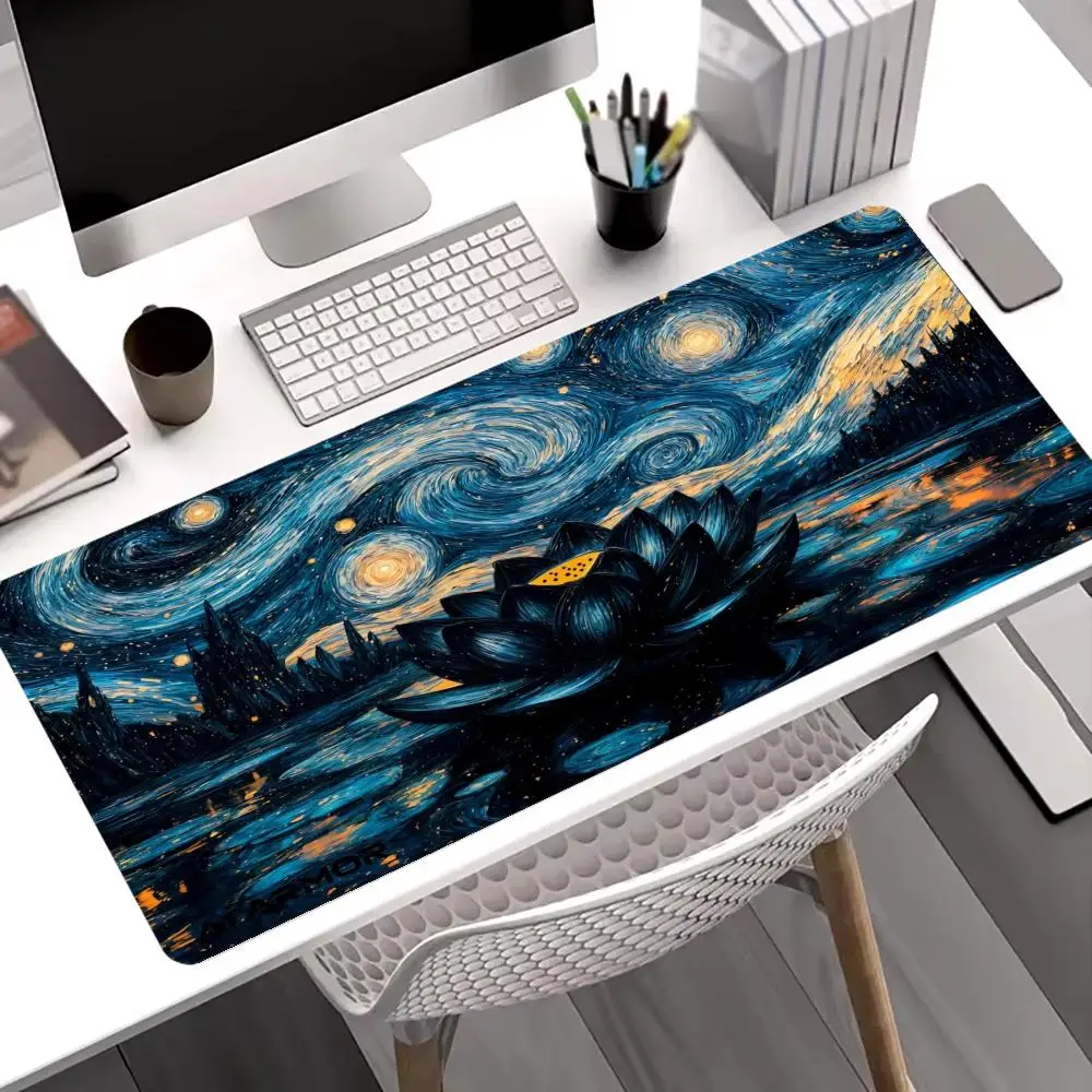 

Lotus Van Gogh's painting style Mouse Pad Large Art Mausepad Gaming Non-slip Table Cushion Mousepad Laptop Tablet Mat PC Playmat