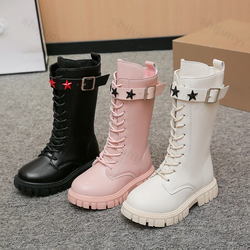 Children Knee Length Boots Star 2026 Autumn British Kids Zipper Comfortable Non Slip Solid Color Long Boots Girls Princess Boots