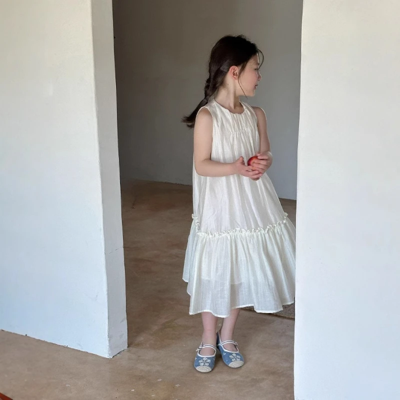 

2025 Summer New Style Girl's Korean Version Sleeveless Long Spliced Princess Dress