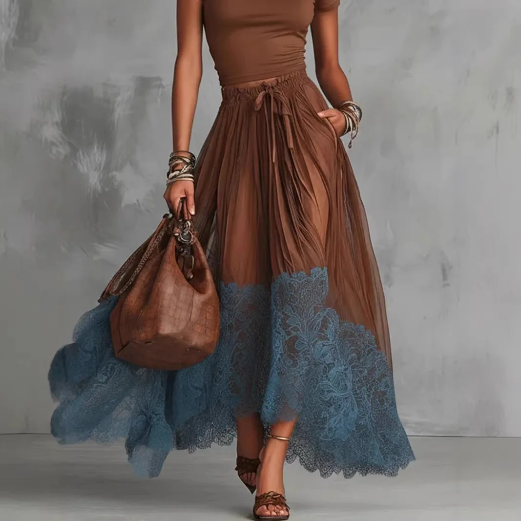 Spring New V-neck Waist Ruffle Edge Temperament Bottom Top + Skirt Long Skirt image 3