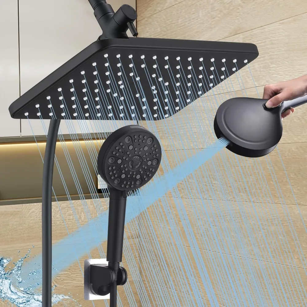 

12 Inch Rain Shower Head High Pressure Dual Shower Heads Rainfall Showerhead with 9 Sprays Handheld Spray Combo & 70Long Fixed S