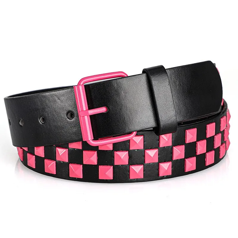 Bunter Nietengürtel für Damen, Unisex-Gürtel im Y2K-Stil, Heavy-Metal-Gürtel, europäischer und amerikanischer Punk-Rock-Jeansgürtel – Detail 8