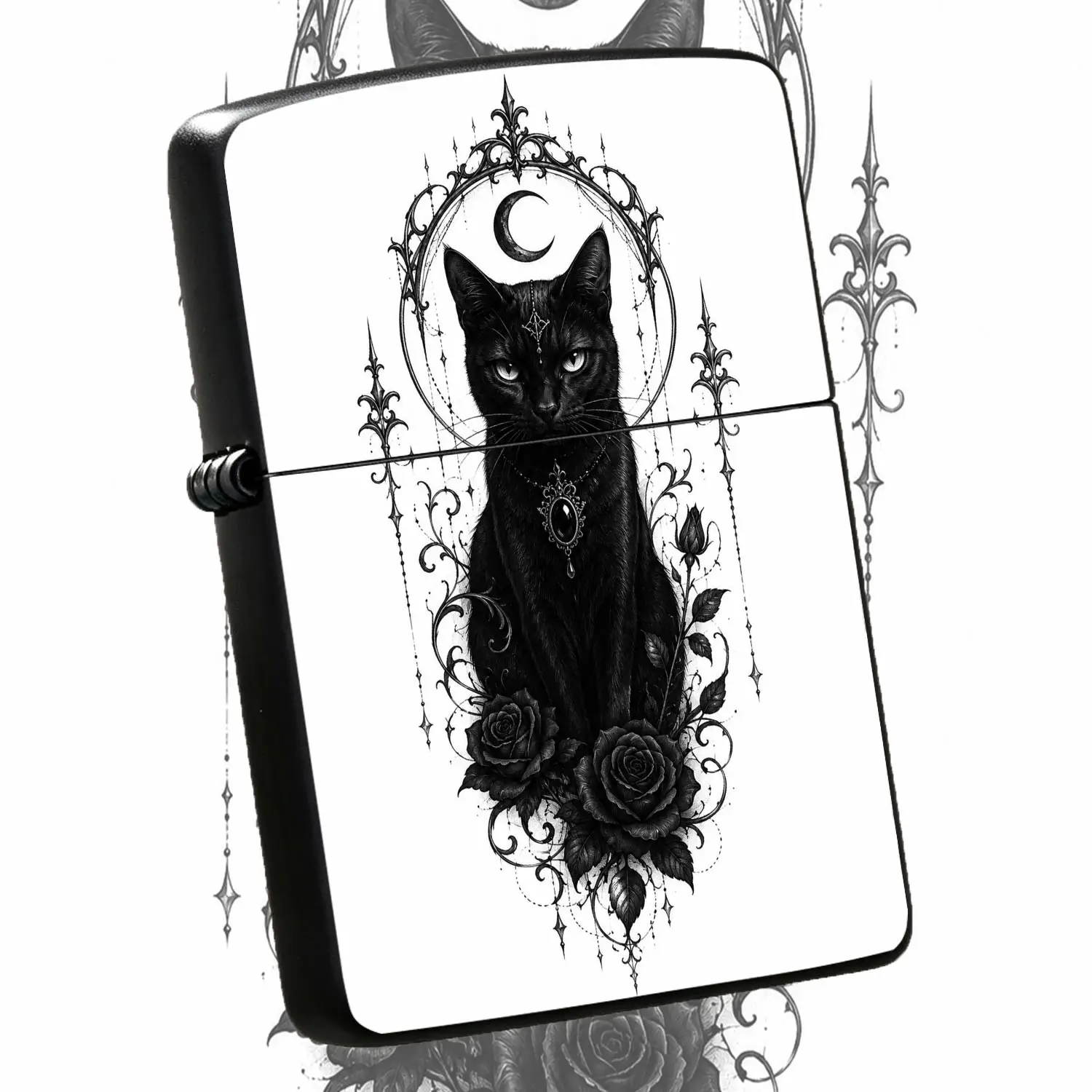 Gothic Dark Black Cat Rose Portable Lighter, Mysterious Crescent Themed Ornate Ritual Sense Daily Carry Ignition Tool, Vintage Occult Aesthetic Creative Accessory, Unique Vibe Present For All Scenarios A Humorous And Interesting Lighter