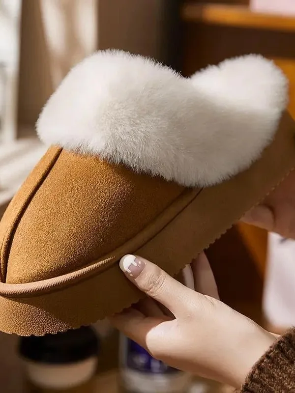 

Faionable Fluffy Cotton Slippers Women's Thi Boted Indoor Outdoor Wearable Winter Warm Fce Lined Couples Slippers