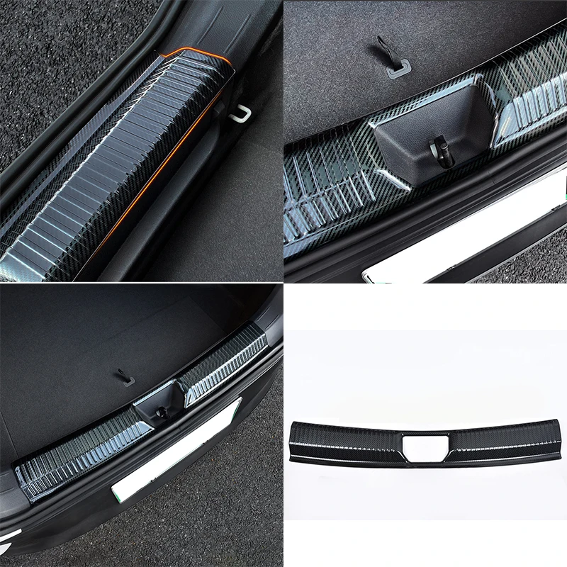 Car modified For Volkswagen ID.4 2021-2022 Steel carbon fiber Rear Trunk Inside Bumper Protector cover sill guard