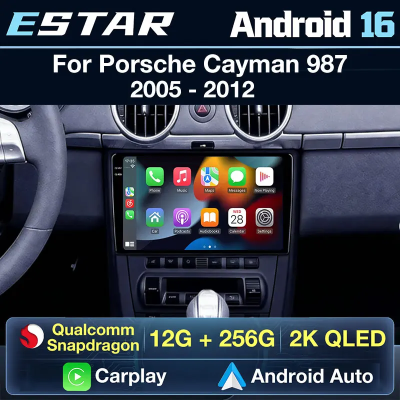 Wireless Carplay Android 16 For Porsche Cayman 987 2005 - 2012 Car Radio 4G LTE GPS 2K Screen Auto Stereo WIFI RDS 2din BT QLED