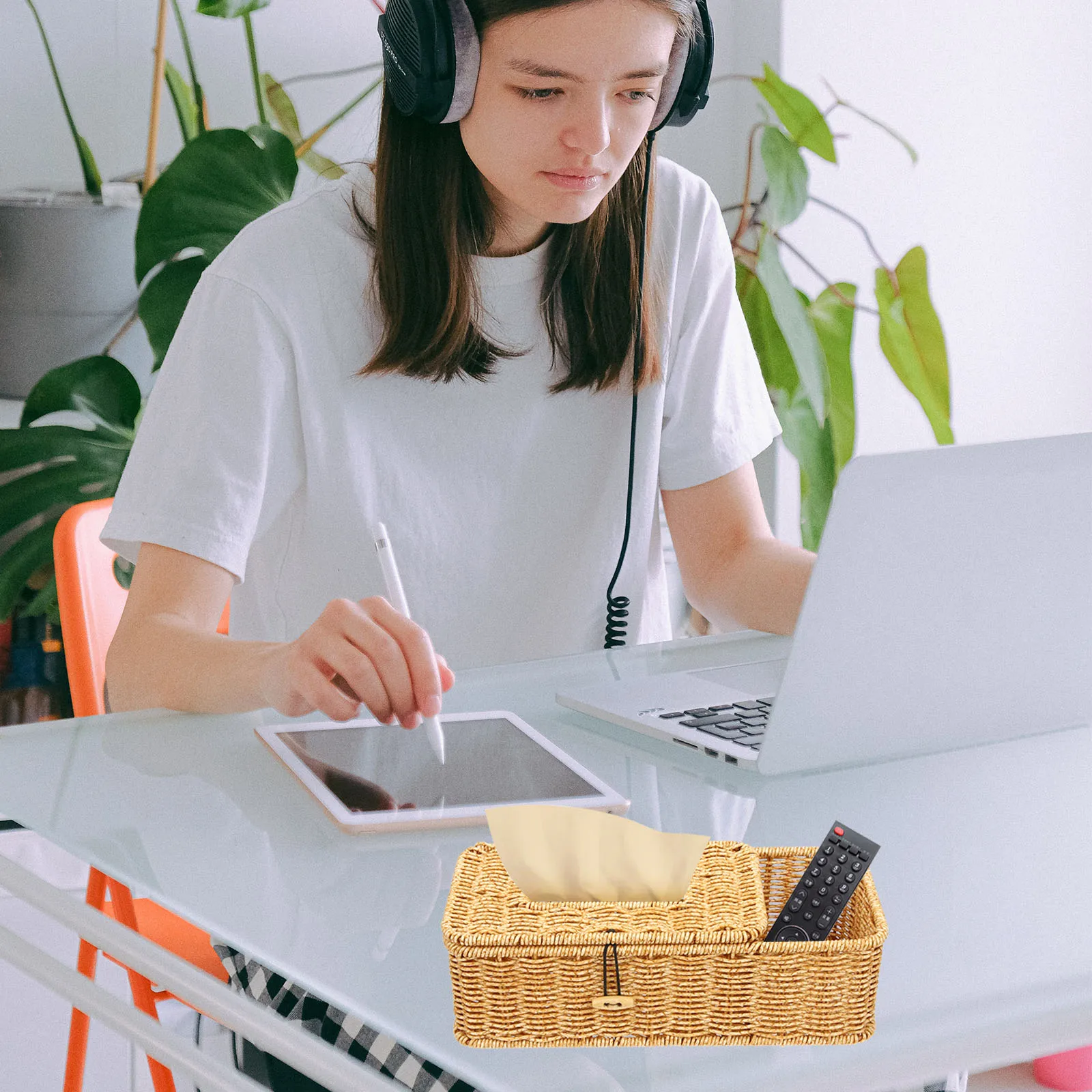 

Multifunctional Tissue Box Woven Design For Home Bathroom Bedroom Office Car Use Napkin Holder Storage Organizer Tabletop Tissue