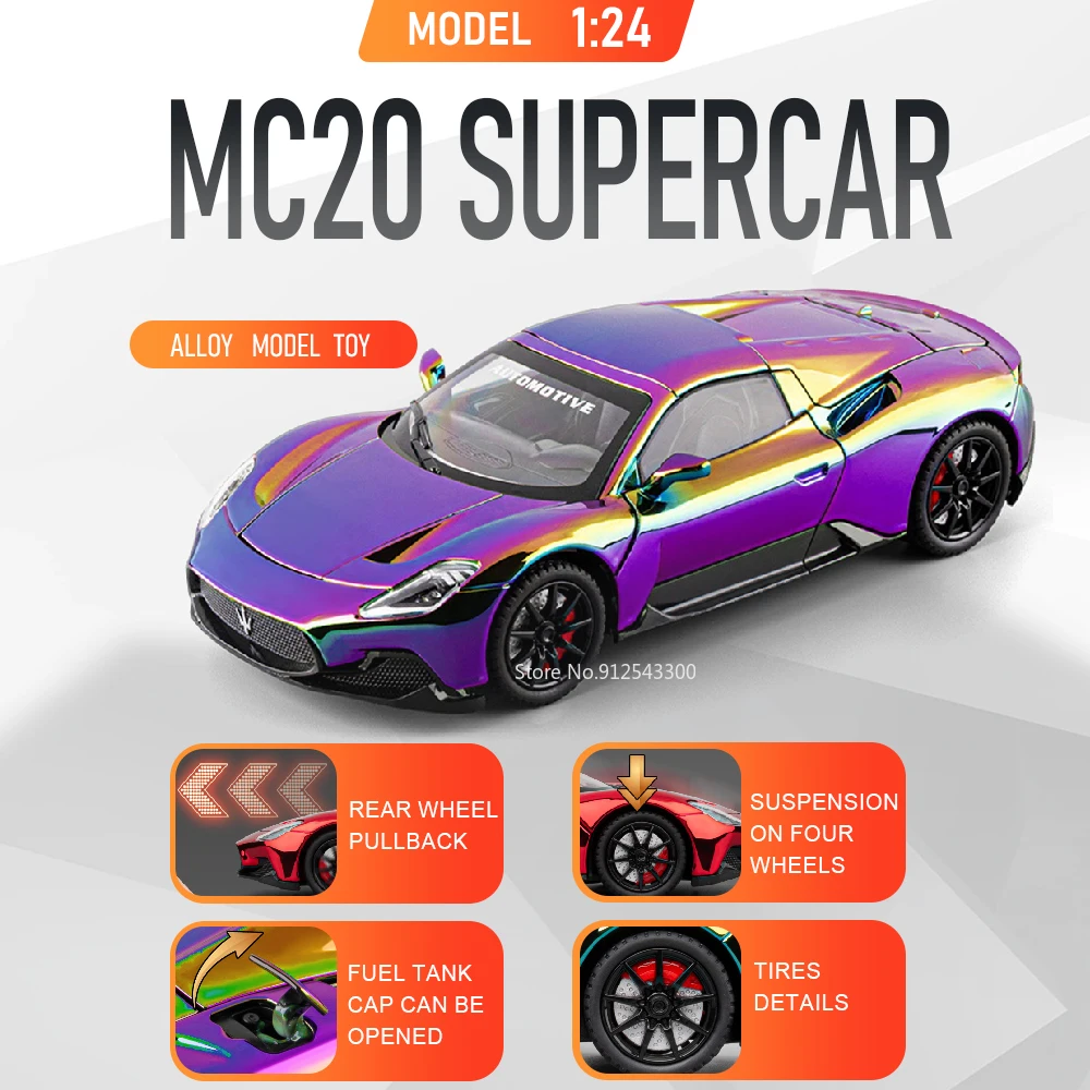 

Scale 1:24 MC20 GT2 Model Toy Car Wheel Steering Shock Absorption Diecast Alloy Supercar Models for Boys Holiday Gifts