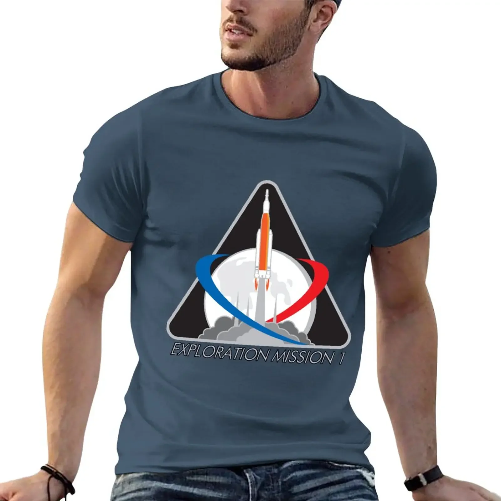 Exploration Mission 1 Logo T-Shirt oversizeds quick drying summer top blacks Men's t shirts