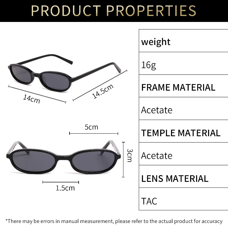Thin Summer Polarized Acetate Black Sunglasses Women Small Frame Glasses Men UV400 Fashion Oval Beach Eyeglass Woman Outdooor