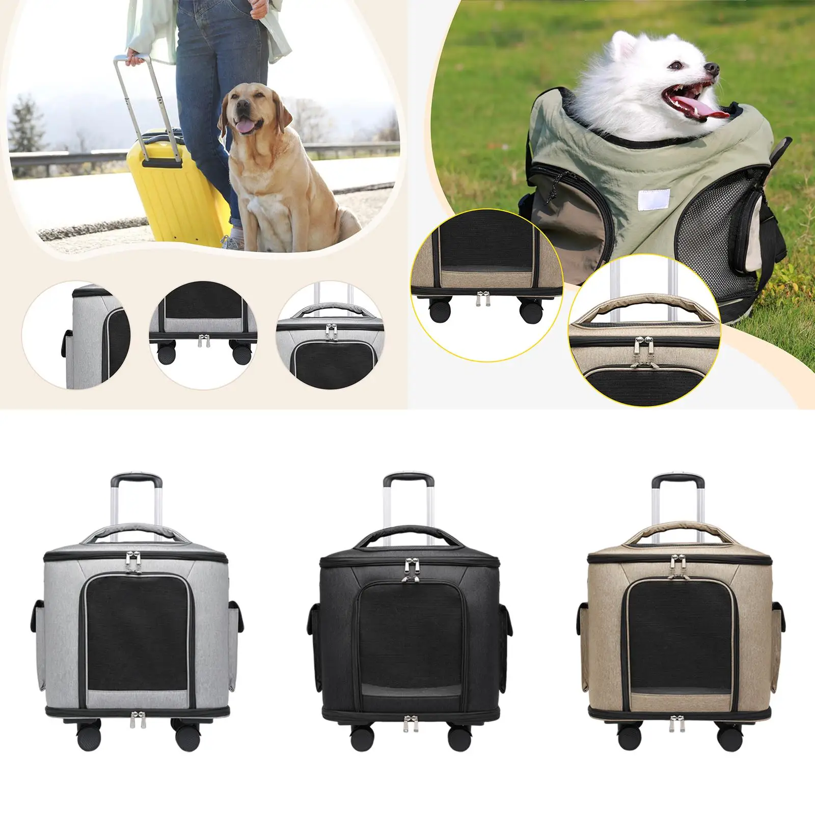 

Переноска для кошек на колесиках с выдвижной ручкой, дышащая переноска на колесиках для маленьких собак, щенков, котят, больших кошек, путешествий