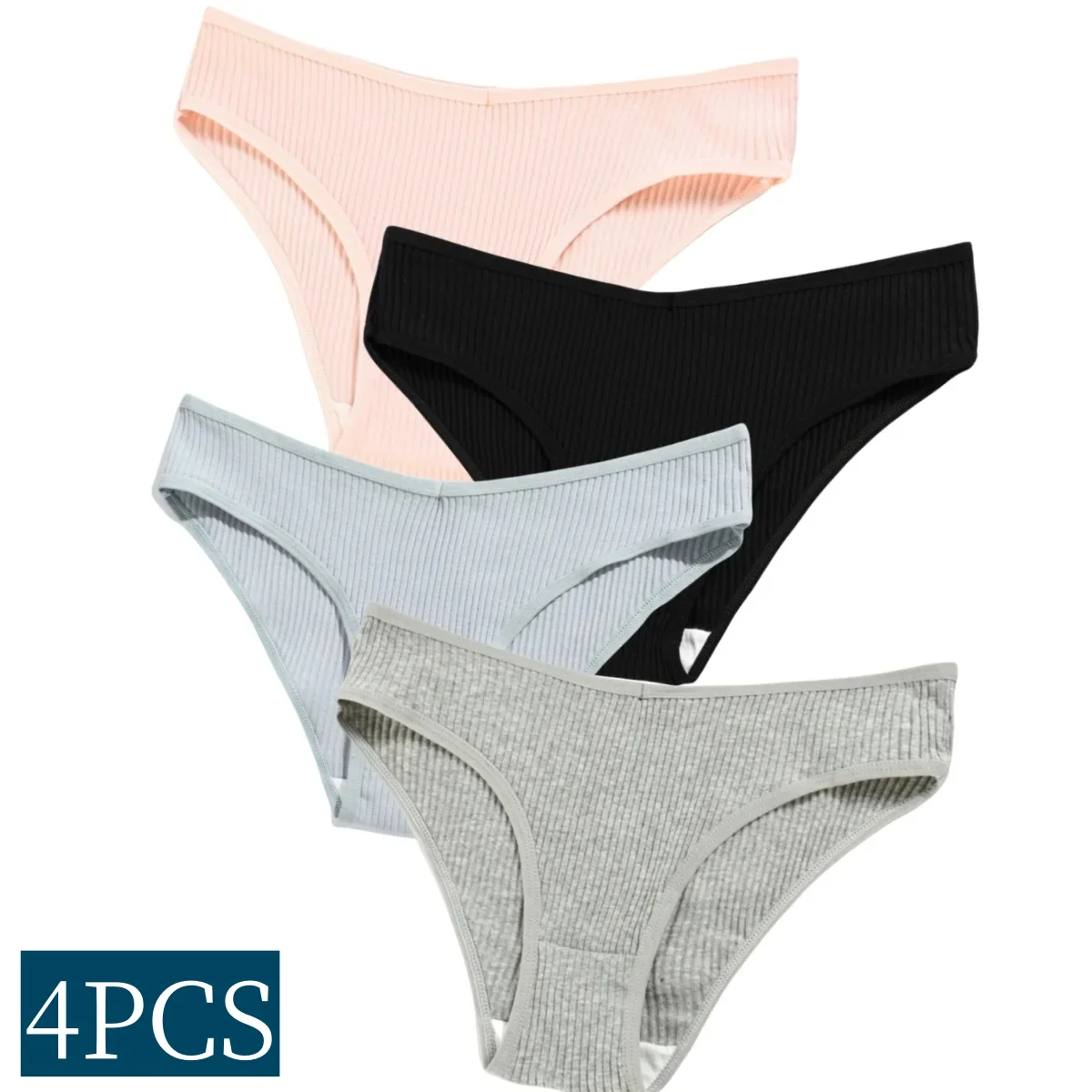 4Pcs Seamless Panties Cotton Briefs Low Waist Bikini Panty Sports Underwear Girls Breathable Solid Color Ribbed Underpants