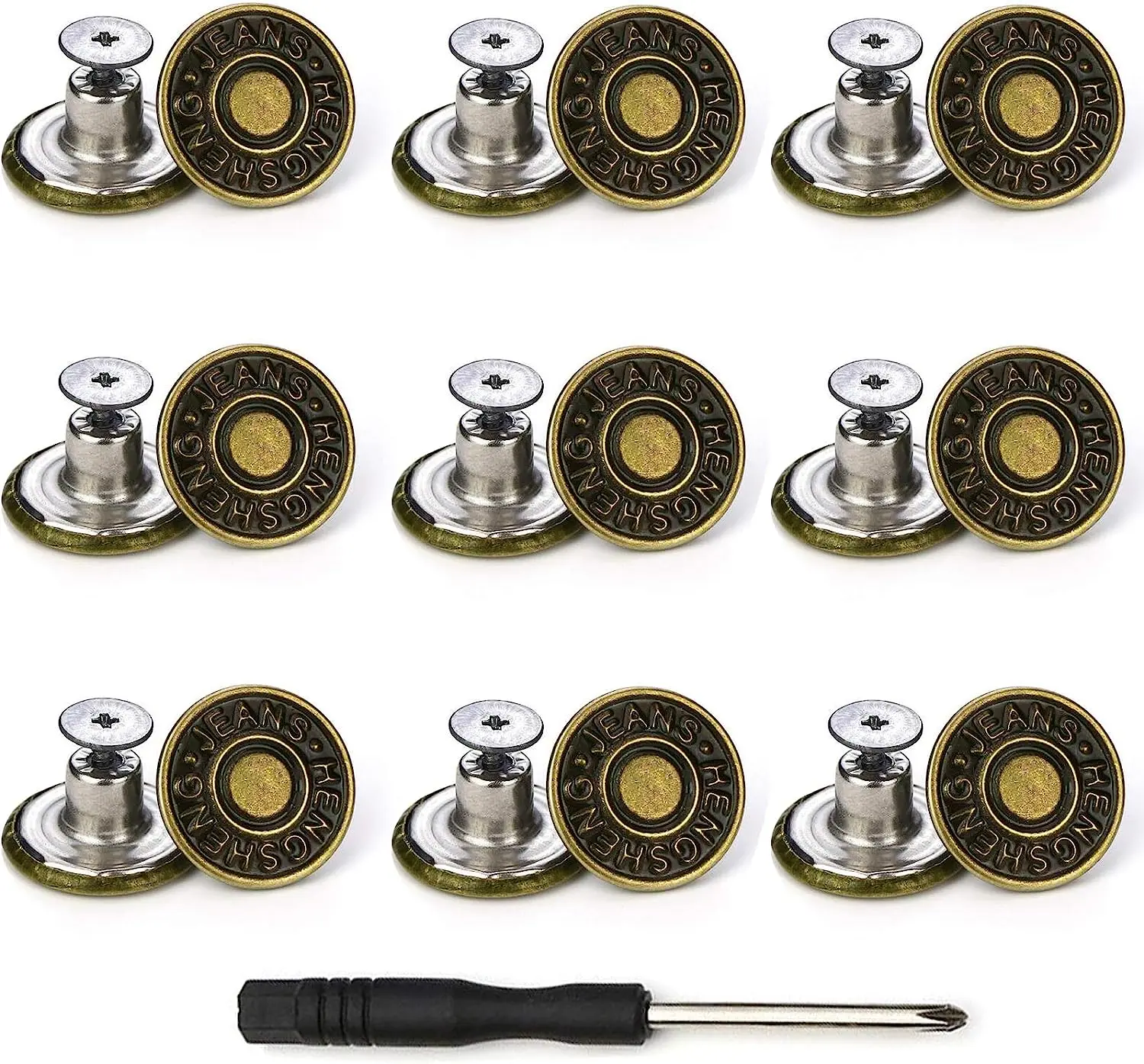 5Pcs Jeans Buttons Replacement 17mm No Sewing Metal Button Repair Kit Nailless Removable Jean Buttons Sewing Accessories