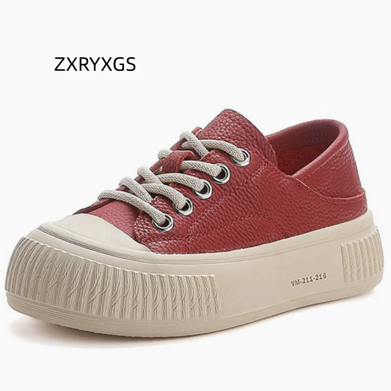ZXRYXGS Top Layer Cowhide Sneakers Women Shoes High Top Trend Boots 2026 New Spring Lace-up Flat Sneaker Casual Shoes Soft Sole