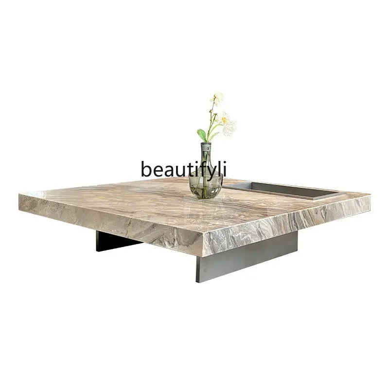 

Italian minimalist Venetian brown marble coffee table suspended square luxury stone living room homeAA