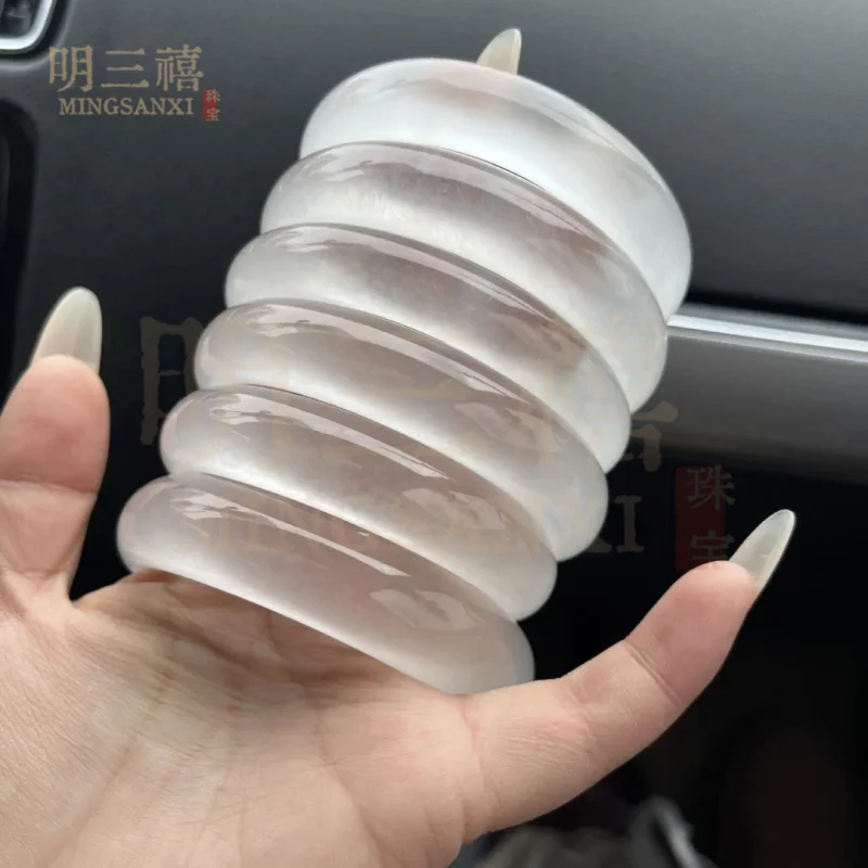 

High-quality , , water-frosted white moonlight jadeite bracelet, ice-clear quartzite j