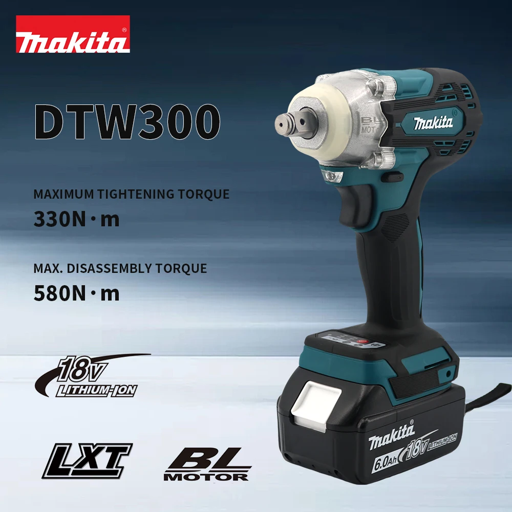 Makita DTW300 Brushless Cordless Impact Wrench Auto Repair Tire Socket 330N.m 1/2 Electric Wrench Multi-function 18V Power Tool