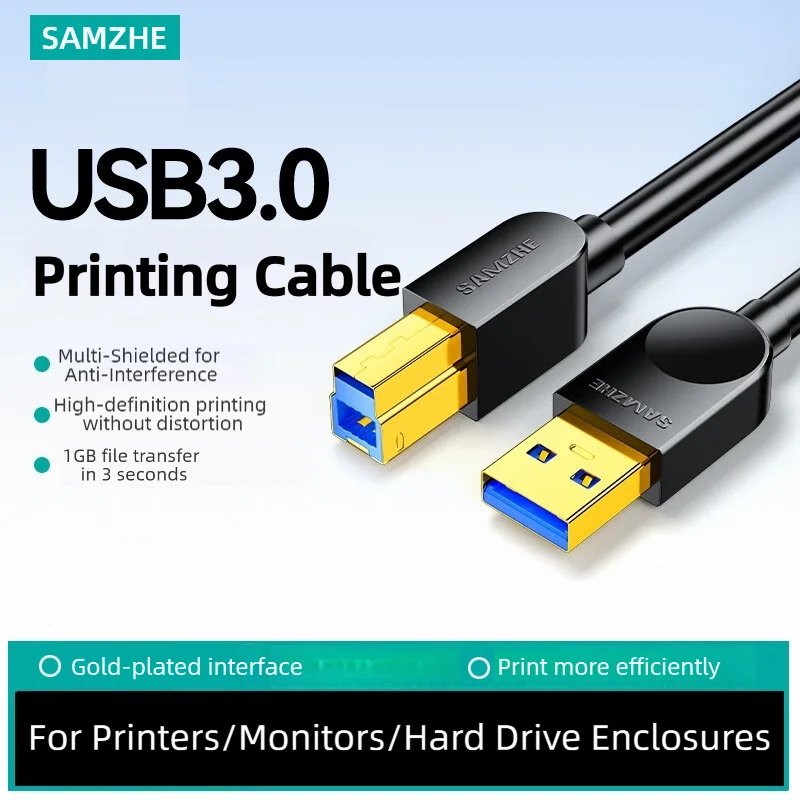 SAMZHE USB-printerkabel USB Type B Male naar A Male USB 3.0 2.0 Kabel Driver-vrij voor Canon Epson HP Printer DAC USB-printer