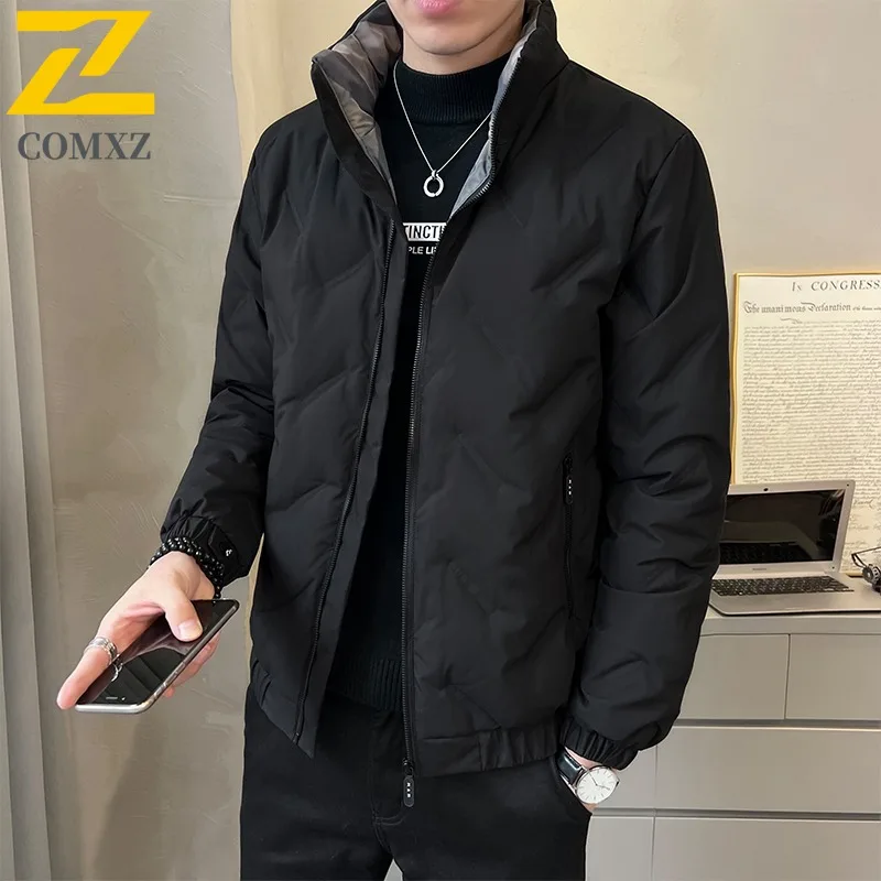 COMXZ 2025 Mens Stand Collar Puffer Jacket American style Winter Tactics Trendy Casual Outdoor Sport Waterproof Windproof Coat