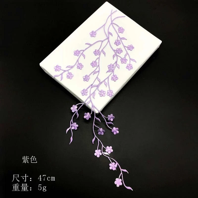 47CM/3D Stoffblumen-Applikation Kleidungsaufnäher, thermoklebend, Pflaumenblüten-Stickerei zum Aufbügeln für Kleider, Cheongsam – Detail 12