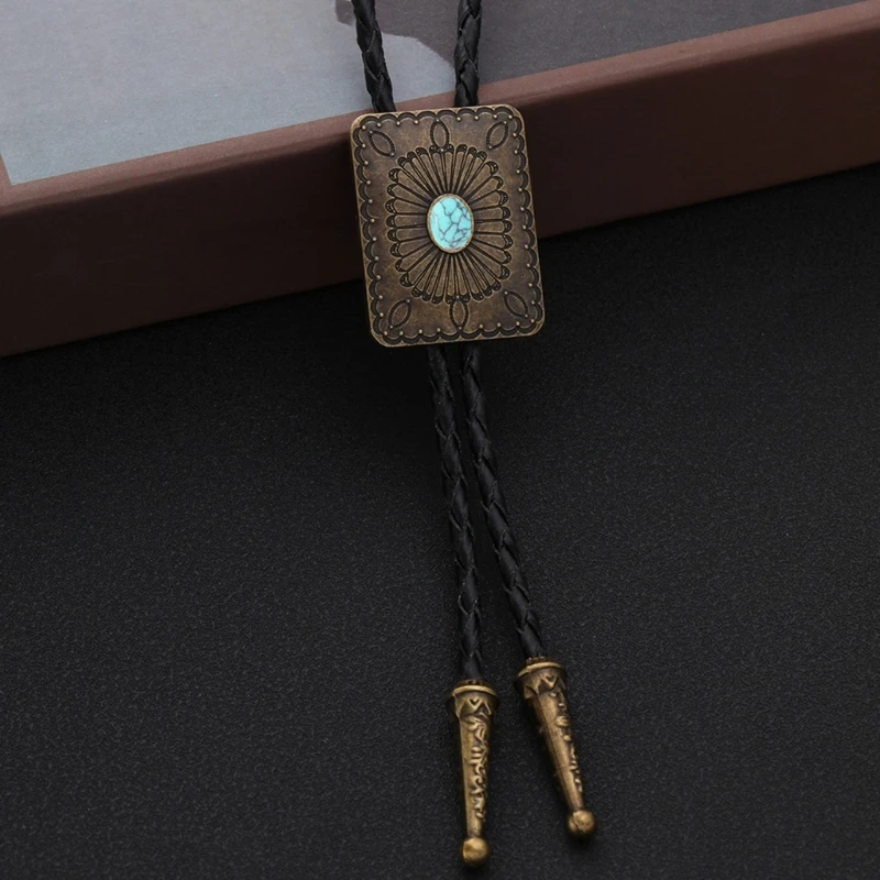 แกะสลัก Bolo Tie เนคไทตะวันตกสัญลักษณ์ Lariat สร้อยคอสำหรับสุภาพบุรุษ