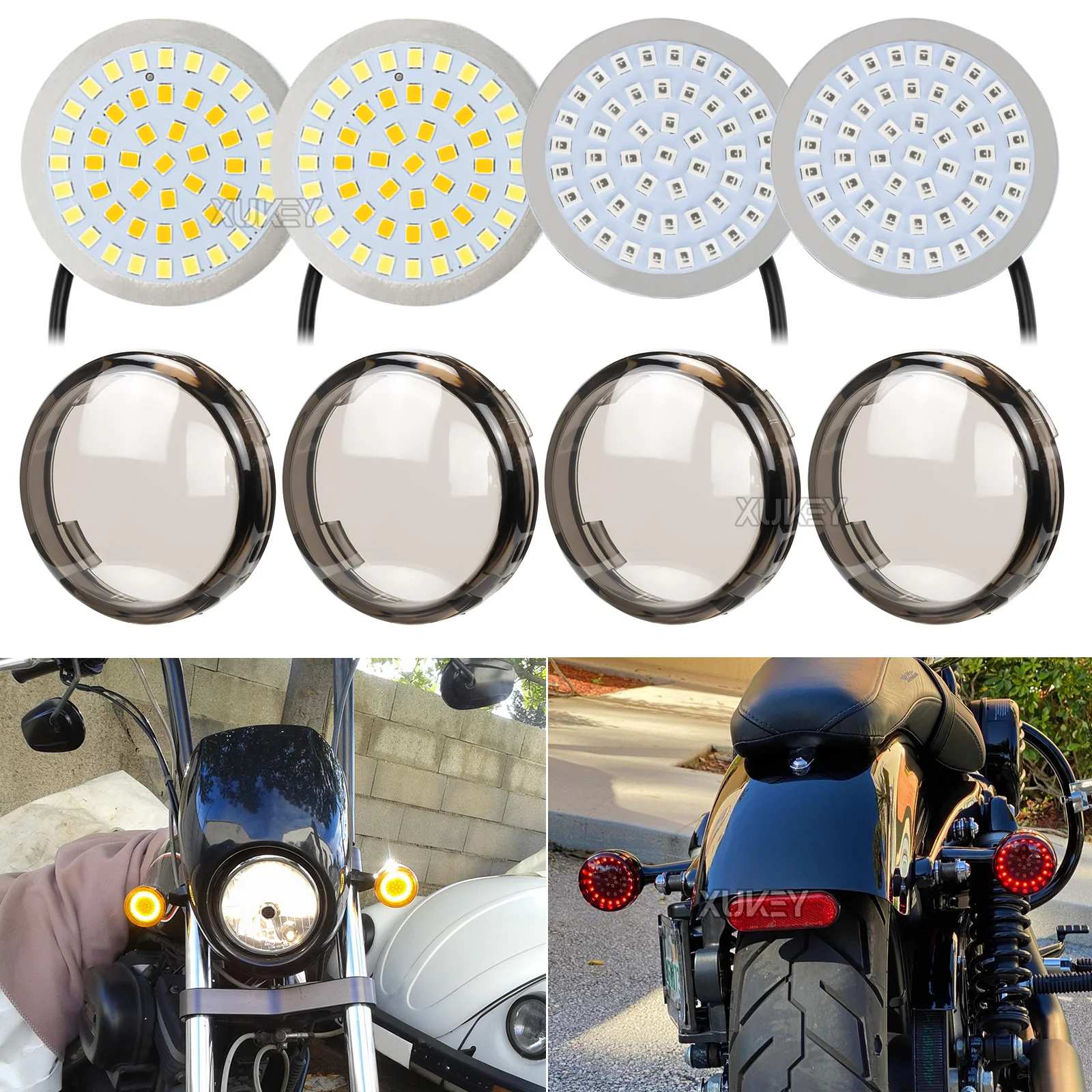 

2 "1157 комплект переднего и заднего указателя поворота с дымовой крышкой объектива для Harley Dyna Softail Touring Sportster Tri Glide