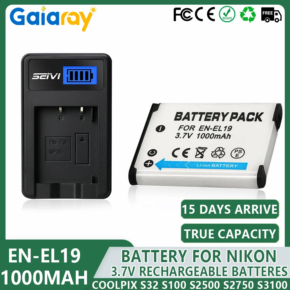 Зарядное устройство EN-EL19 EN EL19 1000 мАч для Nikon Coolpix S32 S100 S2500 S2750 S3100 S3400 S3500, аккумулятор для камеры