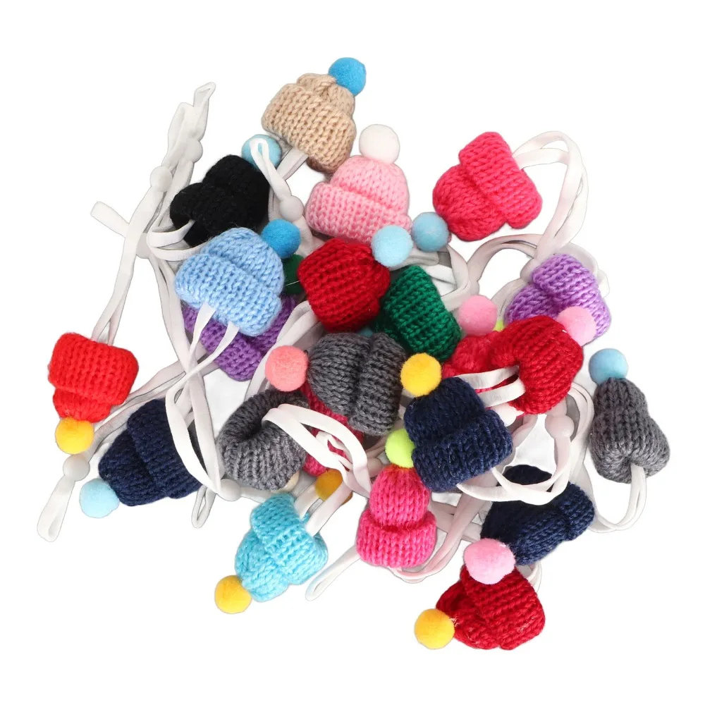 22pcs Adjustable Elastic Strap Mini Knitting Hats Polyester Pompon Decoration Mini Wool Hats Knitting Accessories
