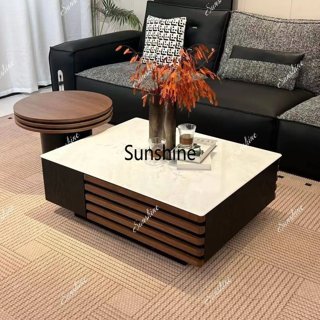 

Modern simple solid wood coffee table combination Italian black minimalist living room small apartment table