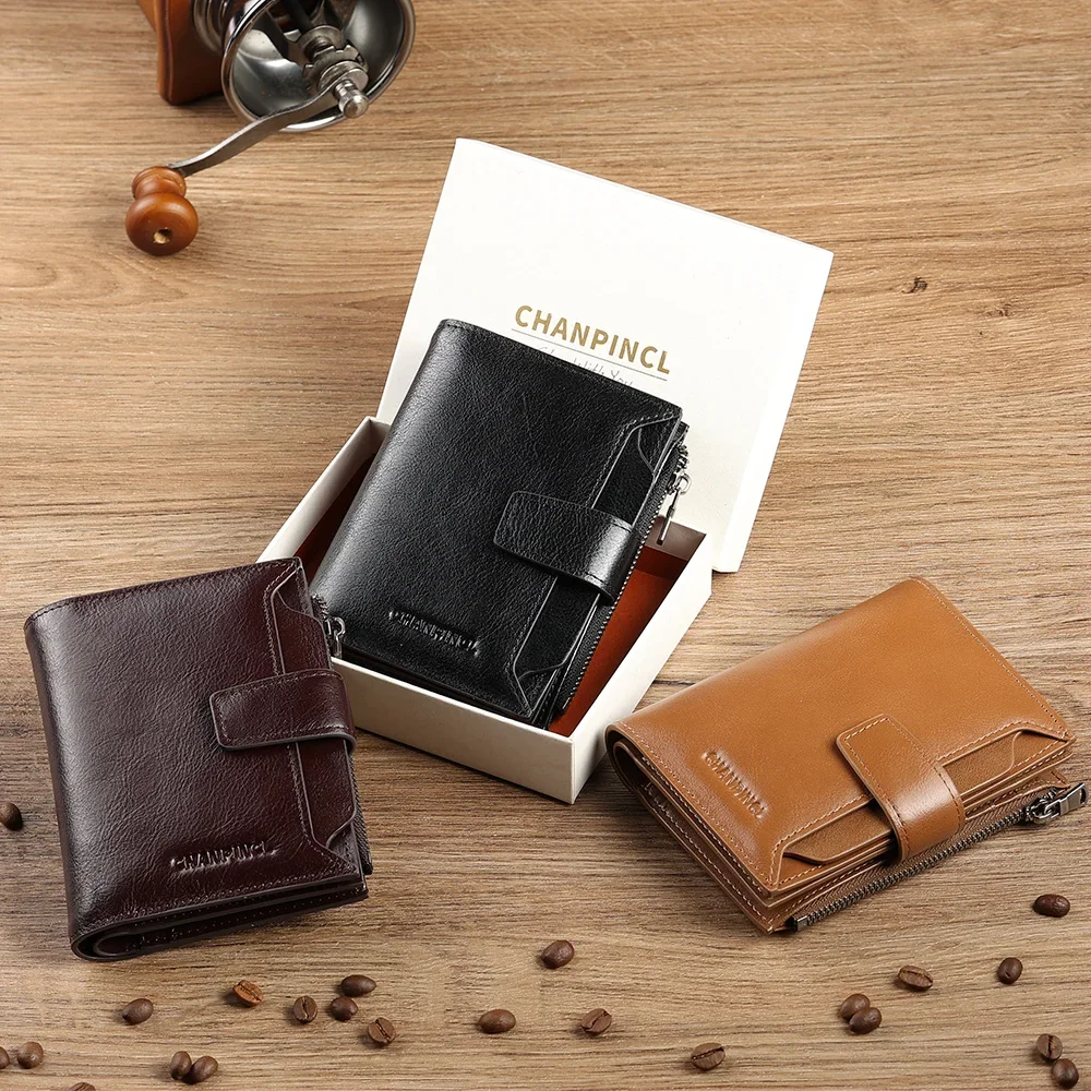 CHANPINCL Luxury Men Wallet Genuine Cow Leather Original 16 Card Slots Short Vertical Driver License First Layer Cowhide Bag
