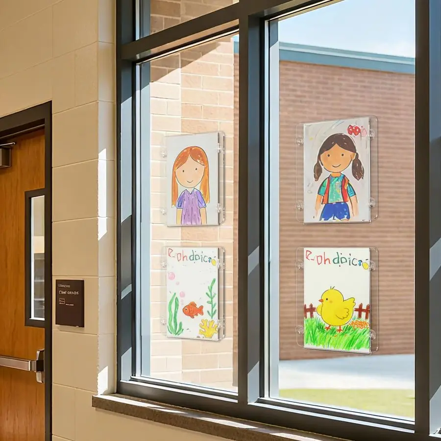 Support de panneau de fenêtre en acrylique, support de panneau de porte en verre avec 4 ventouses, support de fenêtre de 8.5x11 pouces pour afficher des dépliants, des notiques, du Doc