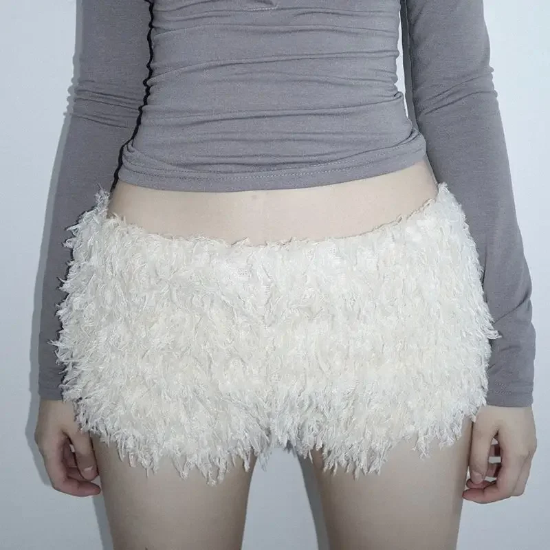 

White Sweet Knitted Super Mini Shorts for Women Winter Warm Low Waist Hot Pants Women Sexy Wrap Hip Slimming Leggings