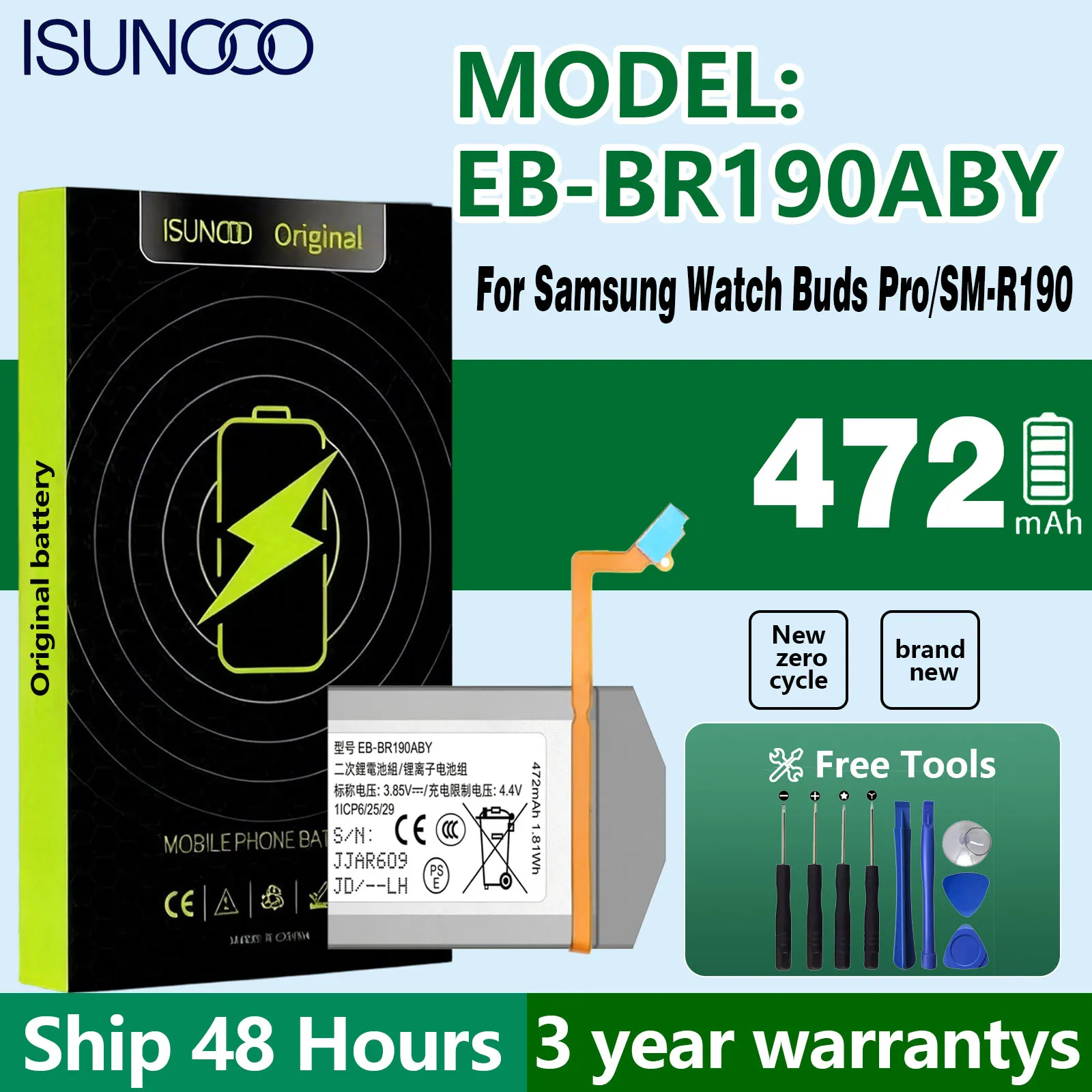 New 472mAh EB-BR190ABY Battery For Samsung Watch Buds Pro/SM-R190 Replacement Bateria+Free Tools