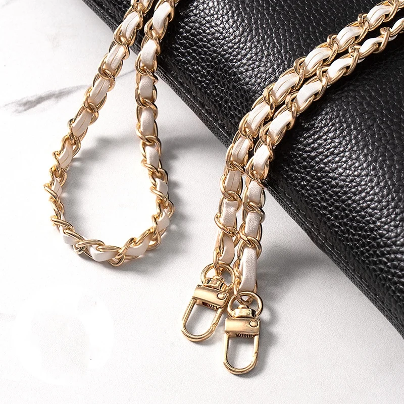 60cm Long PU Leather Metal Chain Bag Strap For Crossbody Fashion Handbags Shoulder Bag Strap Cellphone Replacement Accessories