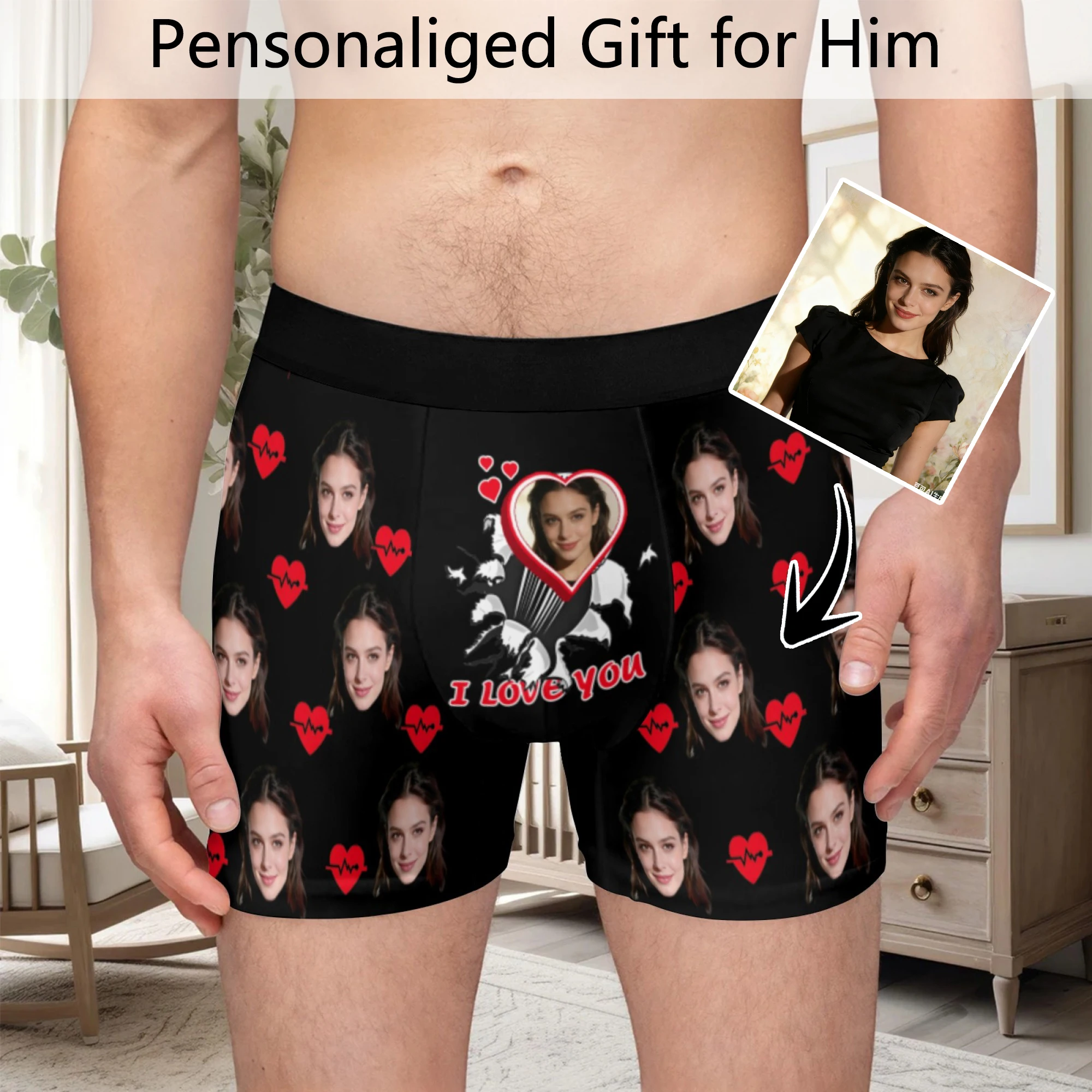 Customized personalized facial photos men's long underwear Valentine's Day gift underwear breathable and comfortable