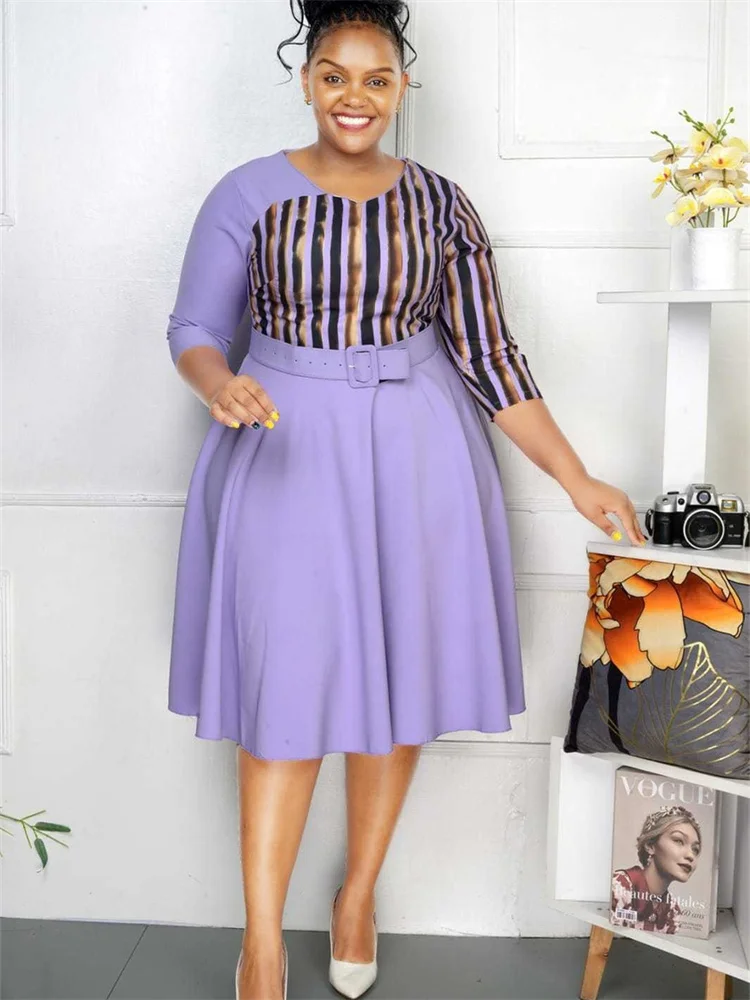 Wmstar Plus Size Dresses for Women Short Sleeve Casual Africa Maxi Dress with Belt New Style Office Lady Wholesale Dropshipping