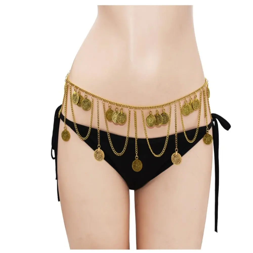 Taille Riem Vintage Gypsy Folk-Custom Dangle Keten Kwastje Harnas Buikdans Kettingen Vrouwen Lichaam Sieraden Gesneden Coin Lange hanger