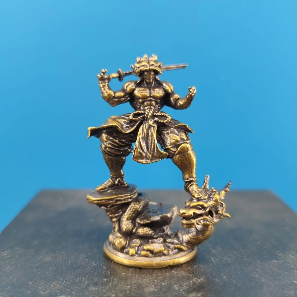 

Brass Mini Anime Warrior Statue - Dragon Fist Super Power Action Figure Desktop Decor for Home Micro landscape Ornament