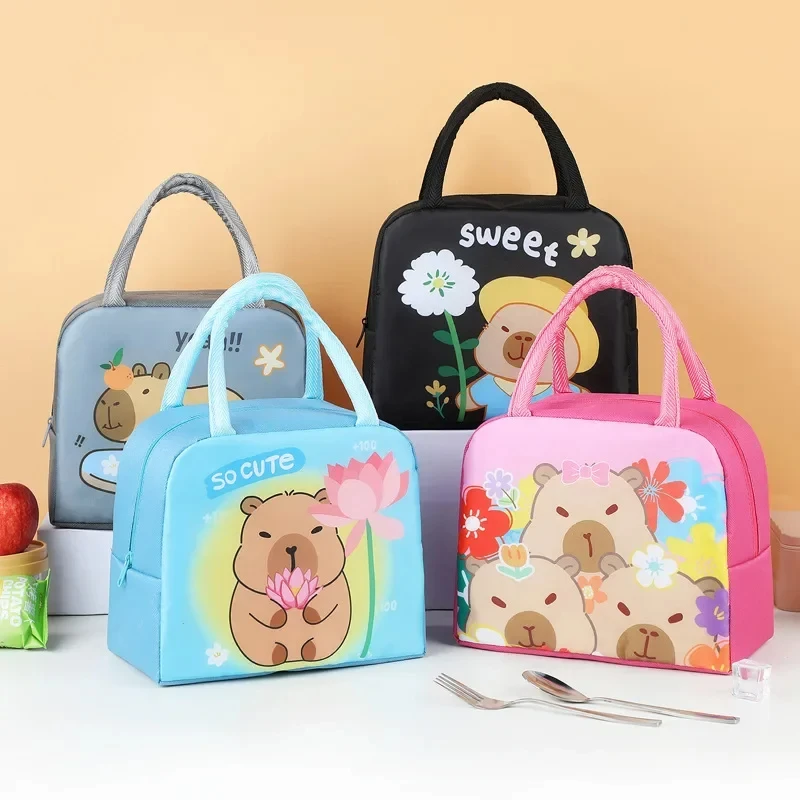 Cartone animato Capybara Borsa per il pranzo Contenitore per alimenti isolato Borsa termica portatile Bento Box Borsa per alimenti per picnic scolastico per studenti