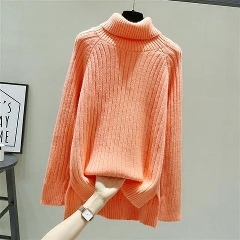 Green Ladies Sweaters Pullover Gigh Neck Jerseys Turtleneck Black Off White Knitted Top for Women Aesthetic New in Nice Color E