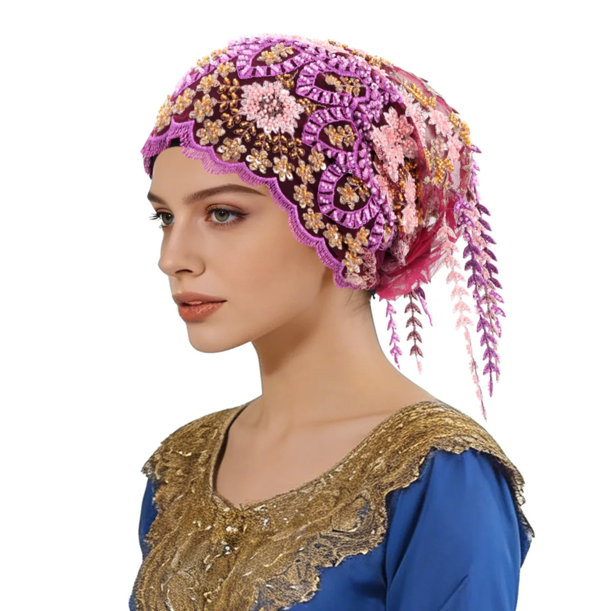 

New Turban Hat for Women Lace Muslim Hijab Beanie Cap Floral Embroidery Headwrap Prayer Hat Headscarf Wrap Bonnet Turbante Mujer