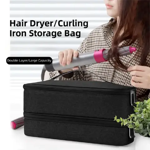 Double-Layer Carrying Case Portable Shockproof Hair Curler Handbag for Shark Flexstyle/Dyson Airwrap Styler and Attachments