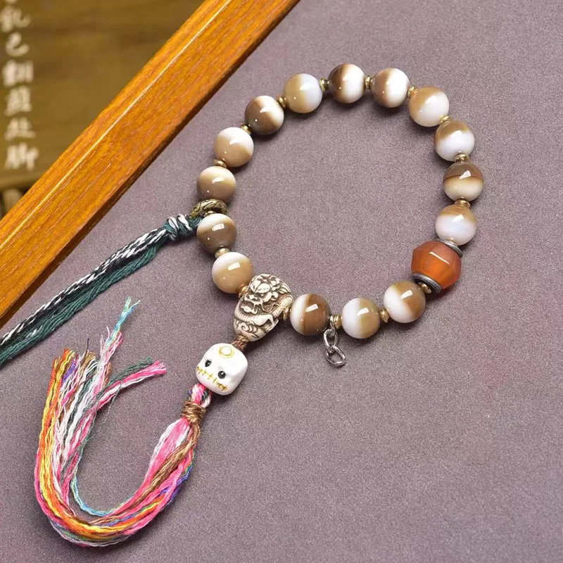 

Old West Asia Inlaid Black And White Bead Single-Wrap Nepal Beads Backflow Bone A Dai Accessories Bracelet