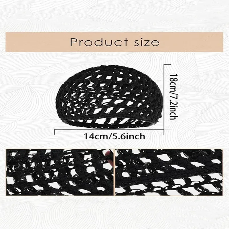 2/6 قطع قبعة شبكية شعر كروشيه مريحة مصنوعة يدويًا، قبعة مضفرة، قبعة نوم شبكية قابلة للتنفس، شبكة شعر مرنة للجنسين #4