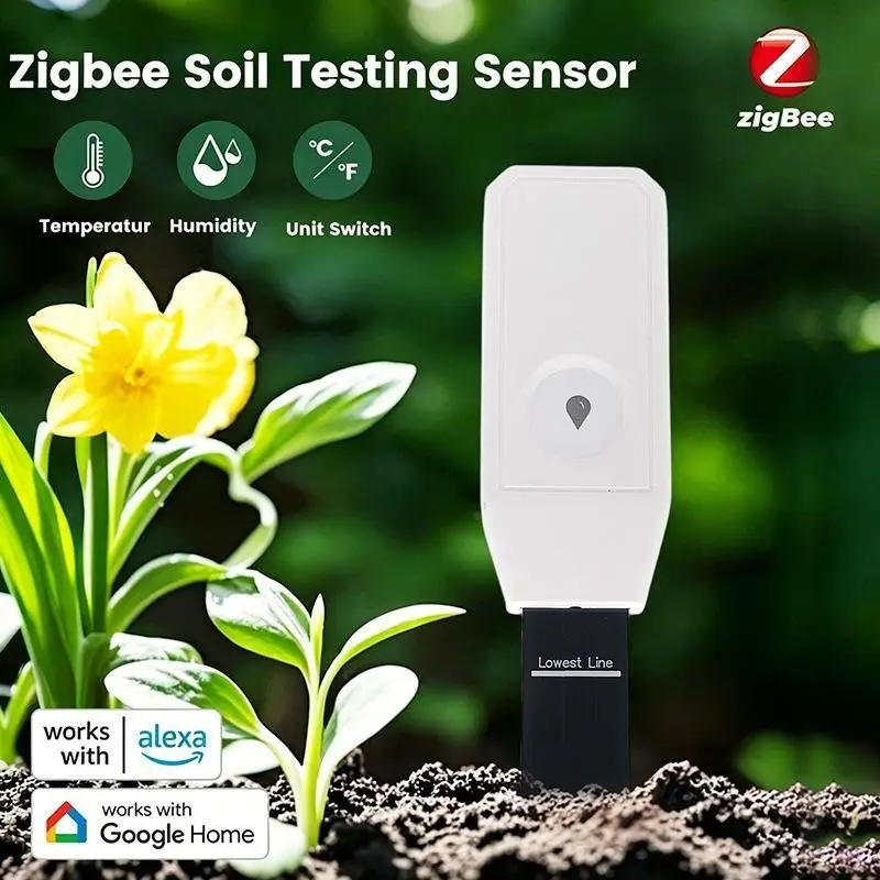 Smart ZigBee Soil Moisture Sensor With Temperature & Humidity Monitoring App Control For Garden Care And Plant Irrigation Autom