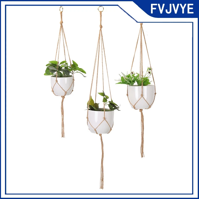 90/105/120cm Macrame Braided Rope Hanging Basket Flower Pot Straw Net Hanger Garden Holder Plant Balcony Decor Accessories .A2