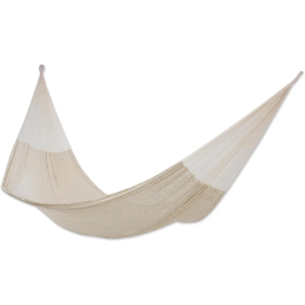 

Artisan Handcrafted Cotton Hammock Solid Rope Double Ivory White Mexico Mayan [Bed Size 78in L x 70in W Total Length 158in L]