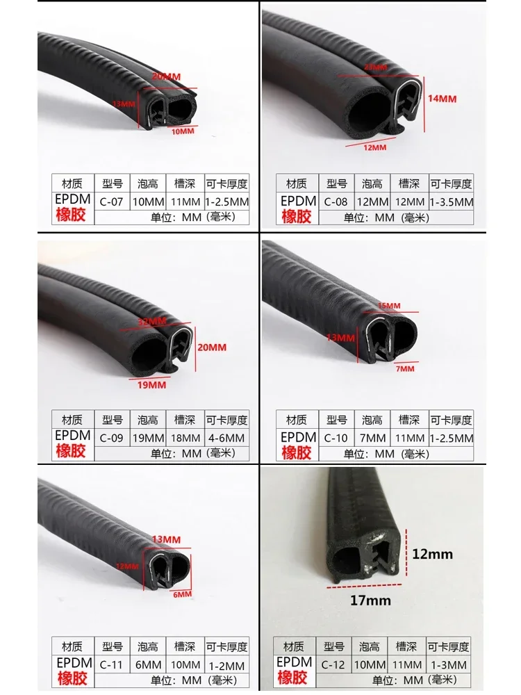 U자형 사이드 폼 고무 도장 스트립, 전기 제어 캐비닛, 전기 박스 캐비닛, 자동차 도어용 방진 방수, 1m